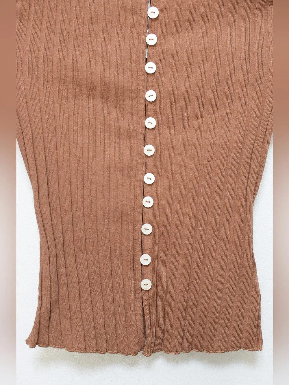 Free People Tilly Ribbed Cardigan Button Front Top Mocha Brown Size XS Y2K - Picture 6 of 10